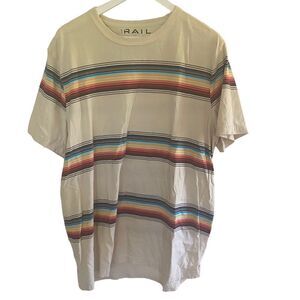 The Rail Men’s short sleeve T-shirt cream striped distressed neck line XXL